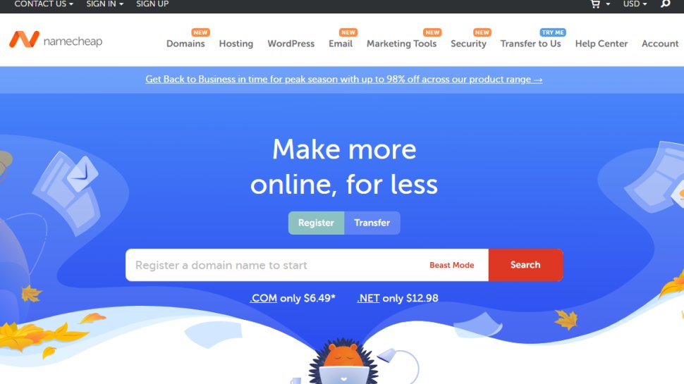 Website screenshot of Namecheap (September, 2025)