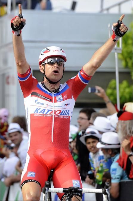 Alexander Kristoff (Katusha) celebrates victory