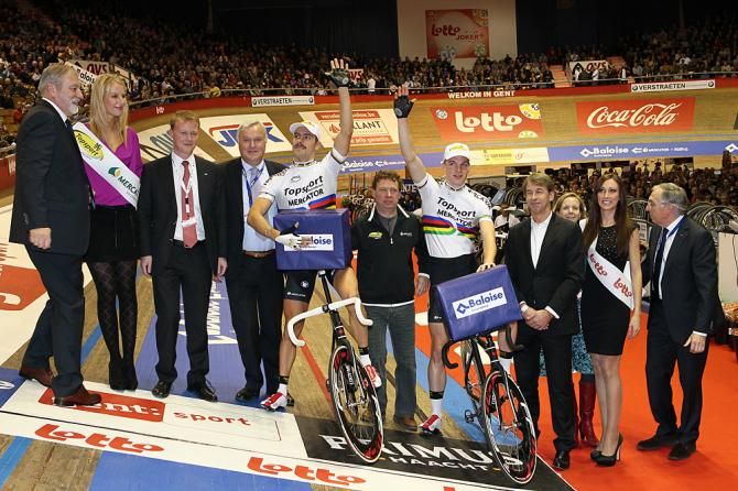 The Madison World Champions pose with their prizes