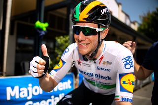 Thumbs up for Sam Bennett after winning stage 1 at the Tour Down Under