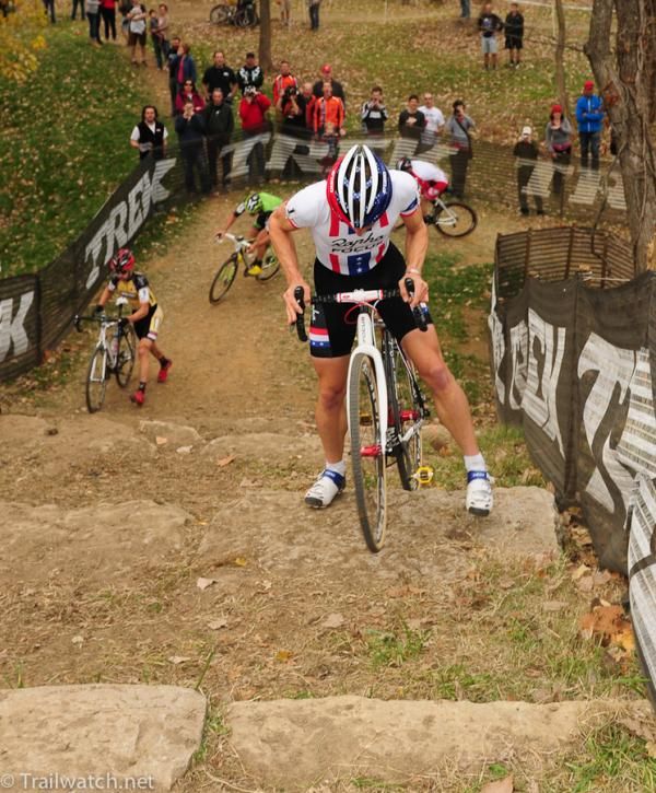 Jeremy Powers (Rapha Focus) was riding the steps earlier but not on this lap