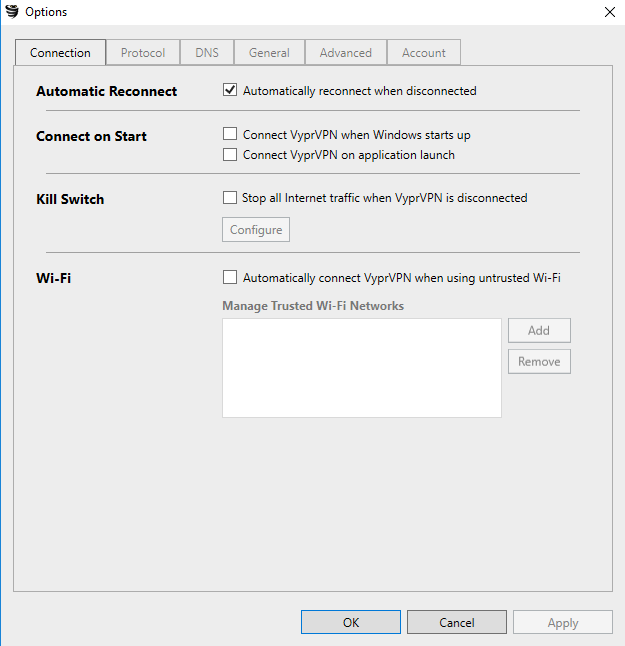 VyprVPN settings
