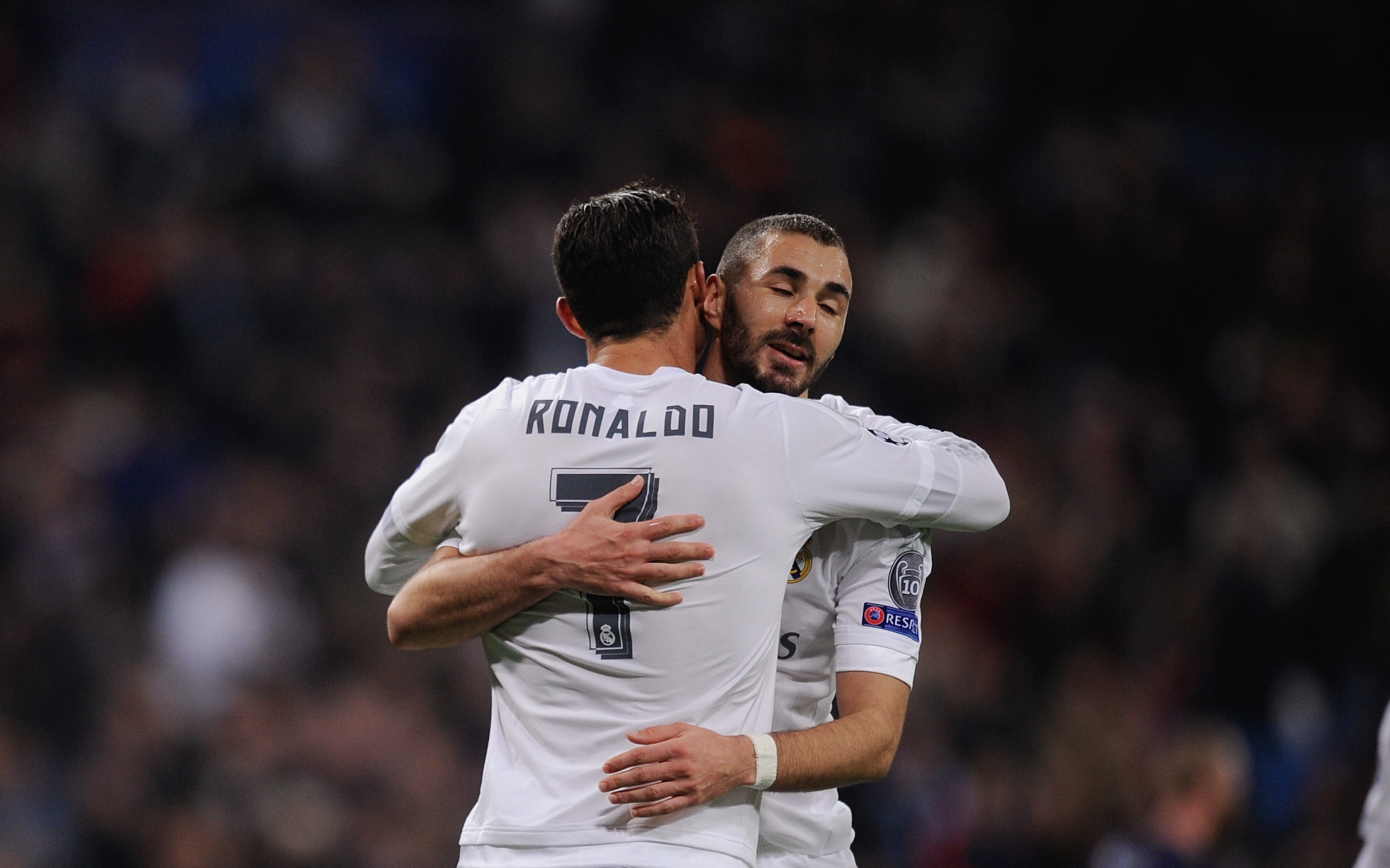 Cristiano Ronaldo and Karim Benzema celebrate a goal for Real Madrid against Malmo in December 2015.