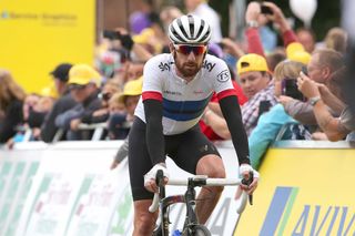 Bradley Wiggins finishes stage 1 of the Tour of Britain.
