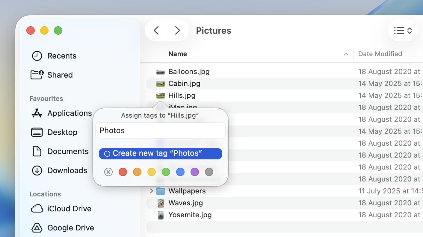 The Finder in macOS 26 Tahoe.