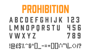 Orange and charcoal text displaying the font Prohibition on a white background.