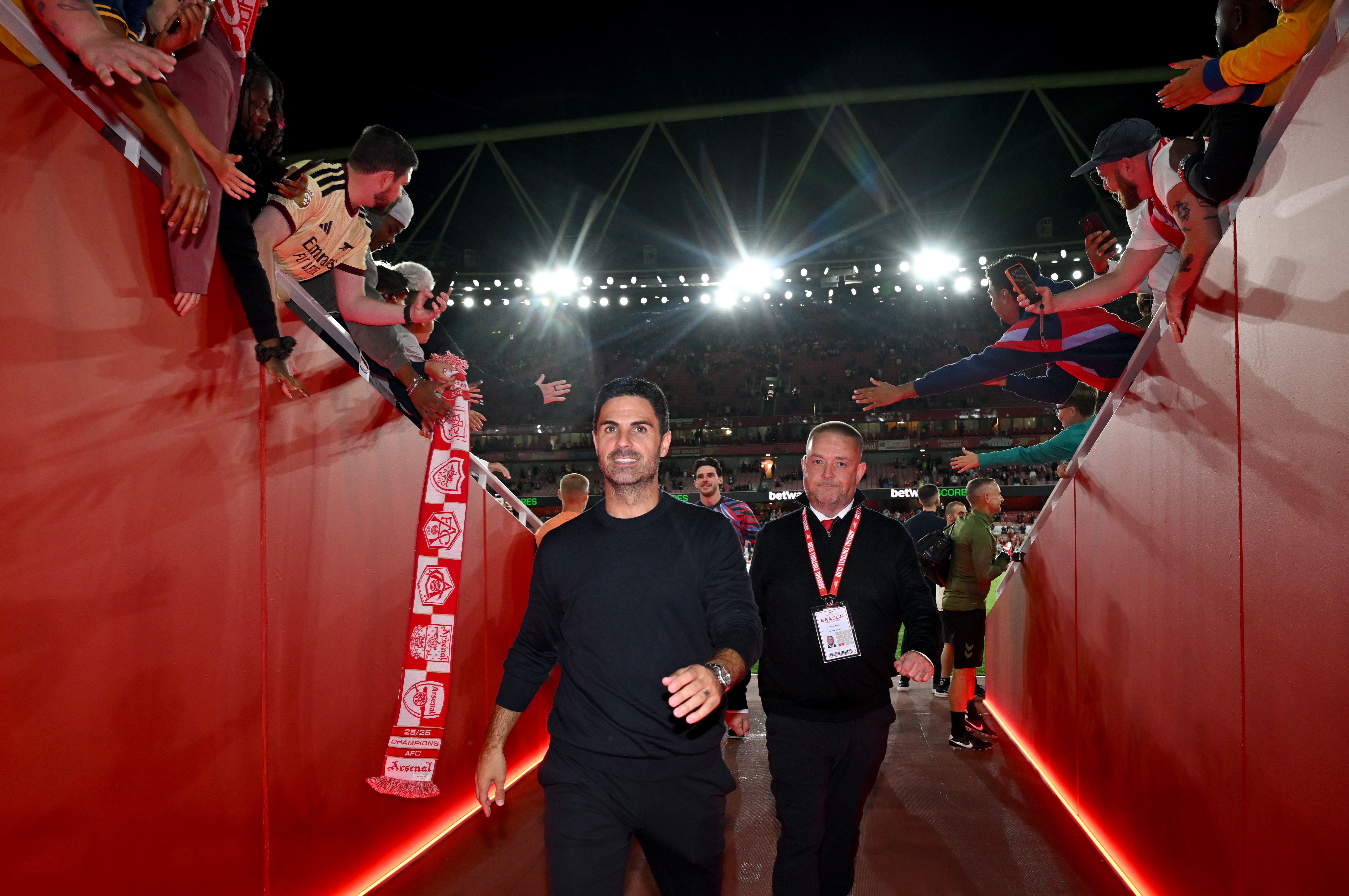 Mikel Arteta, manager of Arsenal, makes his way down the tunnel after beating Coventry City