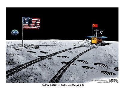 Editorial cartoon China space moon