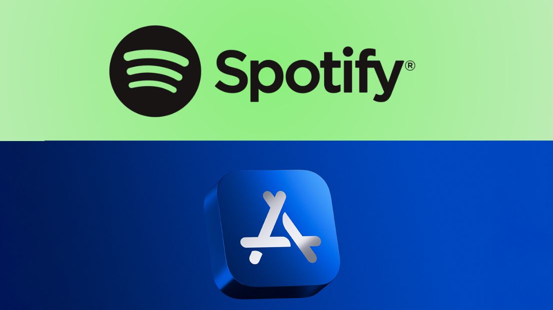 This is an image of Spotify and Apple&#039;s App Store logos