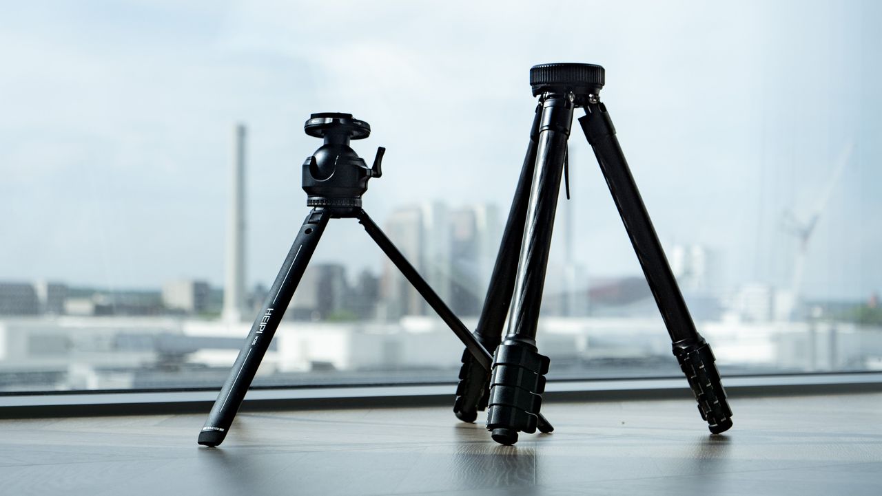 Heipi 3-in-1 Travel Tripod W28S' table tripod and main tripod side by side