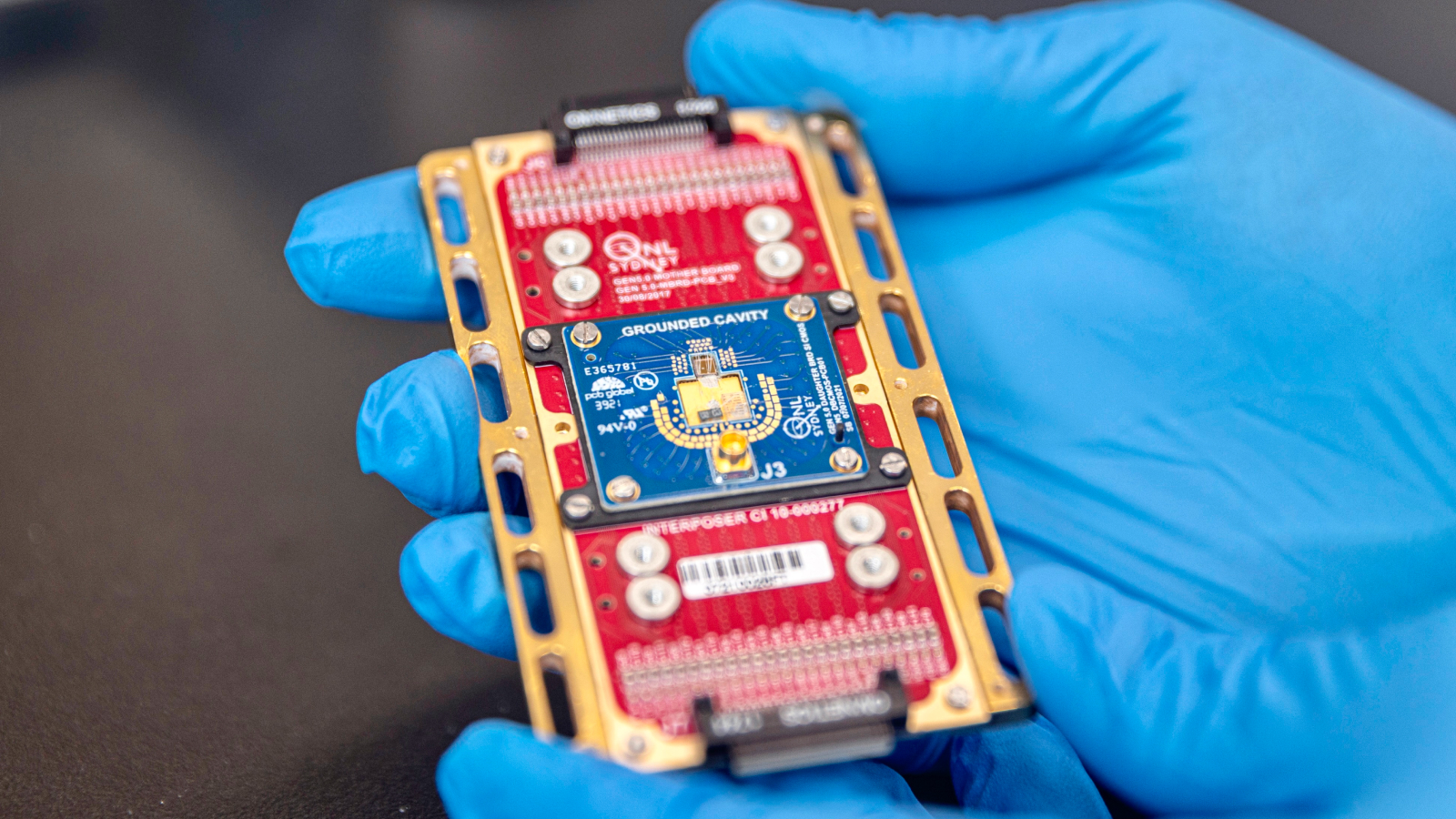 Quantum control chip closeup.