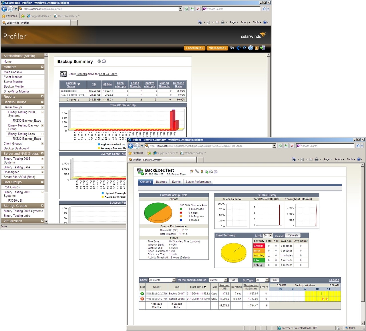 The Backup Profiler module allows you to keep an eye on all your backup servers and operations from the main console.