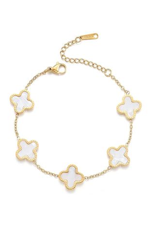 Ticvrss 18k Gold Plated Clover Bracelet for Women White Flower Bracelet Lucky Four Leaf Bracelets Necklace Jewelry Gifts Trendy for Women Girls