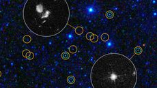 This zoomed-in view of a portion of the all-sky survey from NASA Wide-field Infrared Survey Explorer shows a collection of quasar candidates shown in yellow circles.