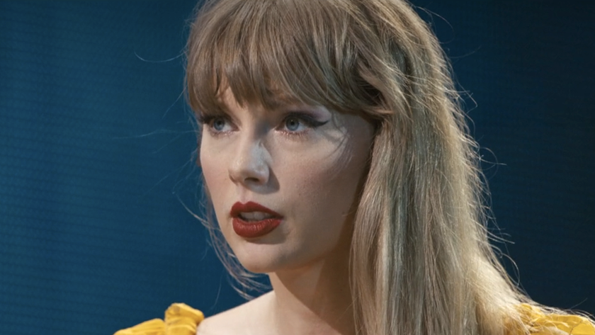 Taylor Swift closeup during &quot;Tolerate It&quot; song in Eras Tour concert film 