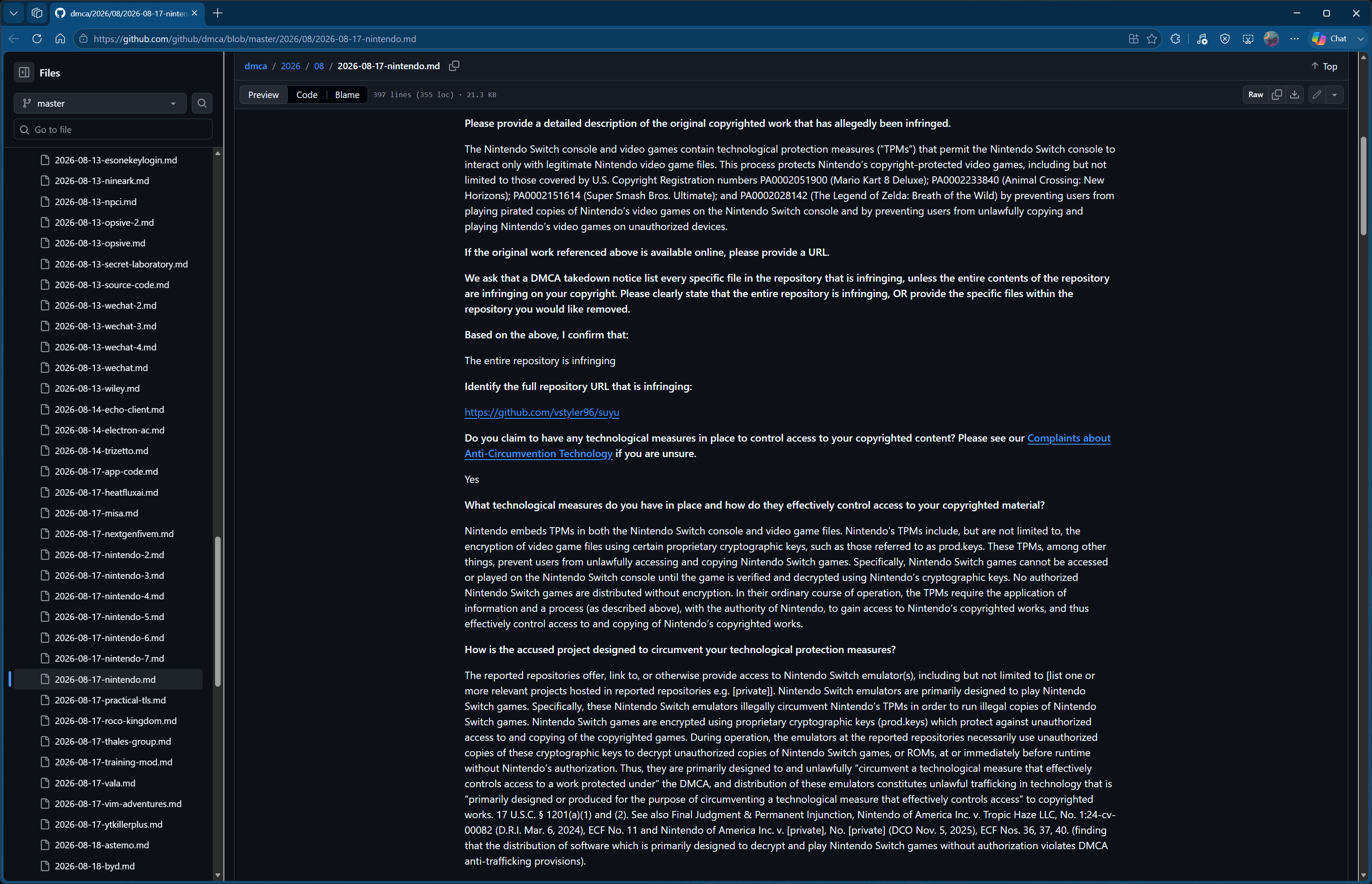 Nintendo's DMCA takedown for Suyu