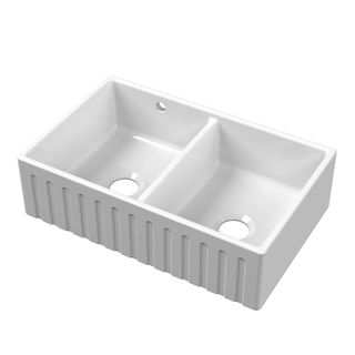 A double basin, fluted front kitchen sink