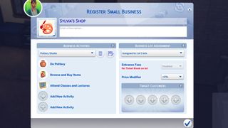 Selecting business activities in The Sims 4 Businesses and Hobbies