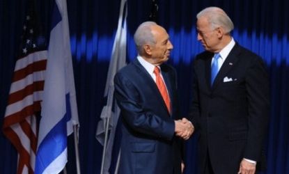 Vice President Joe Biden (right) meets with Israeli President Shimon Peres.