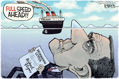 Political Cartoon U.S. Flynn resignation Trump Administration Titanic