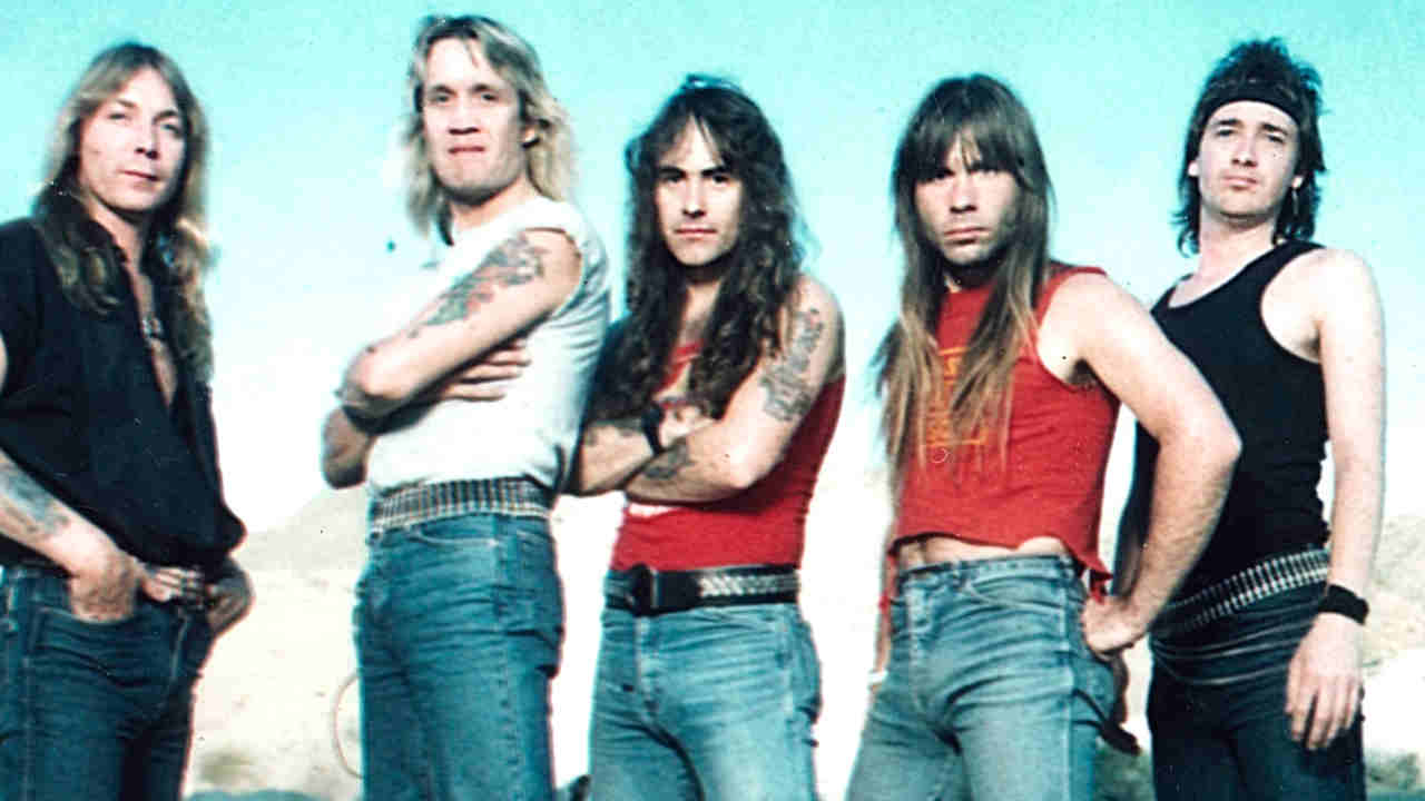 Iron Maiden posing for a photograph in the 1980s