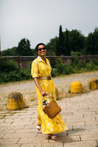 woman wearing yellow dress