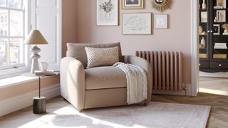 pale pink armchair in calming living room