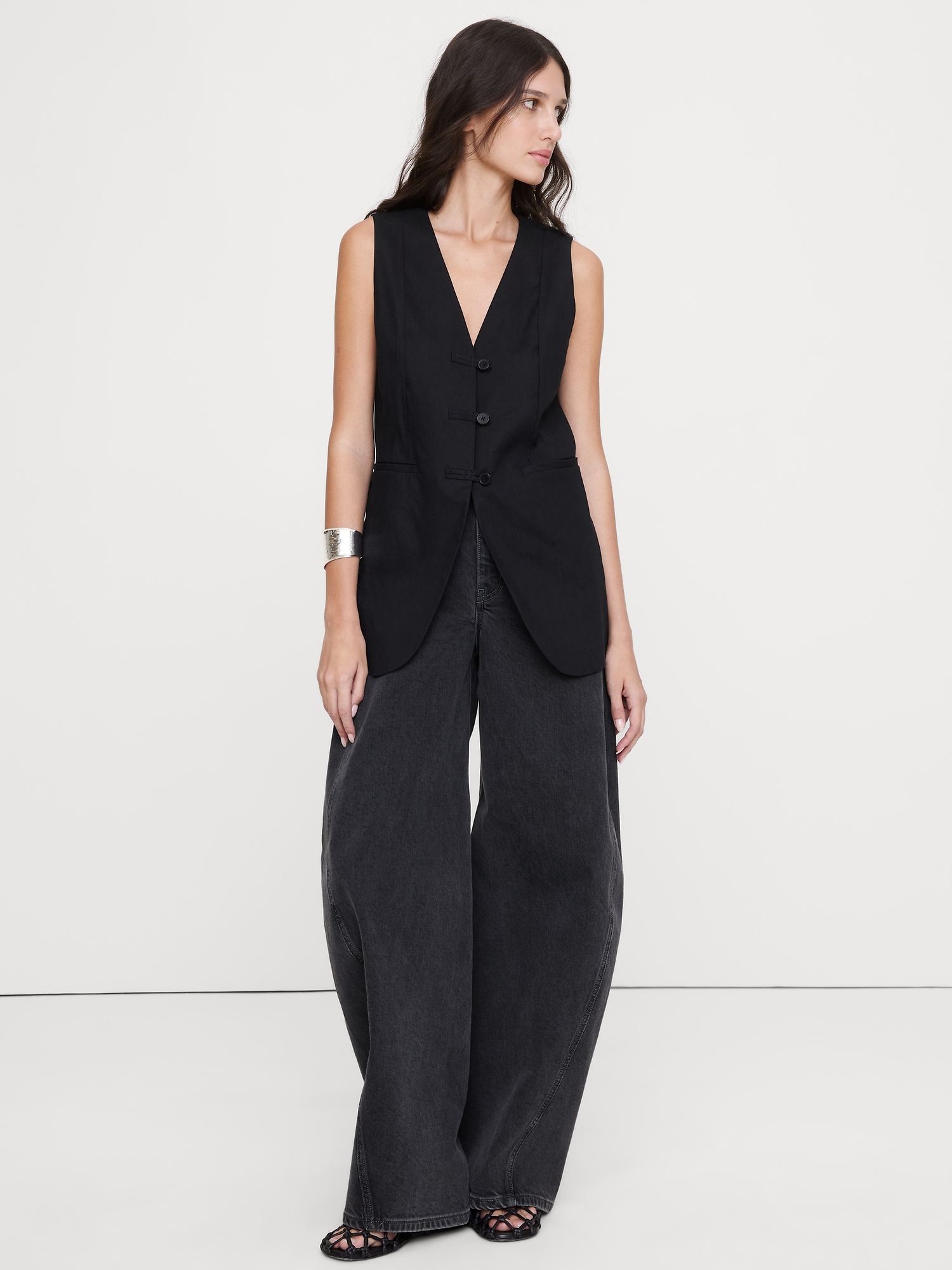 Stretch Linen-Viscose Long Vest