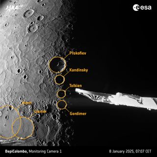 A scarred and cratered grey surface with orange circles superimposed on it