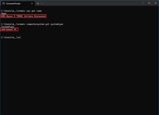 Check CPU info with Command Prompt