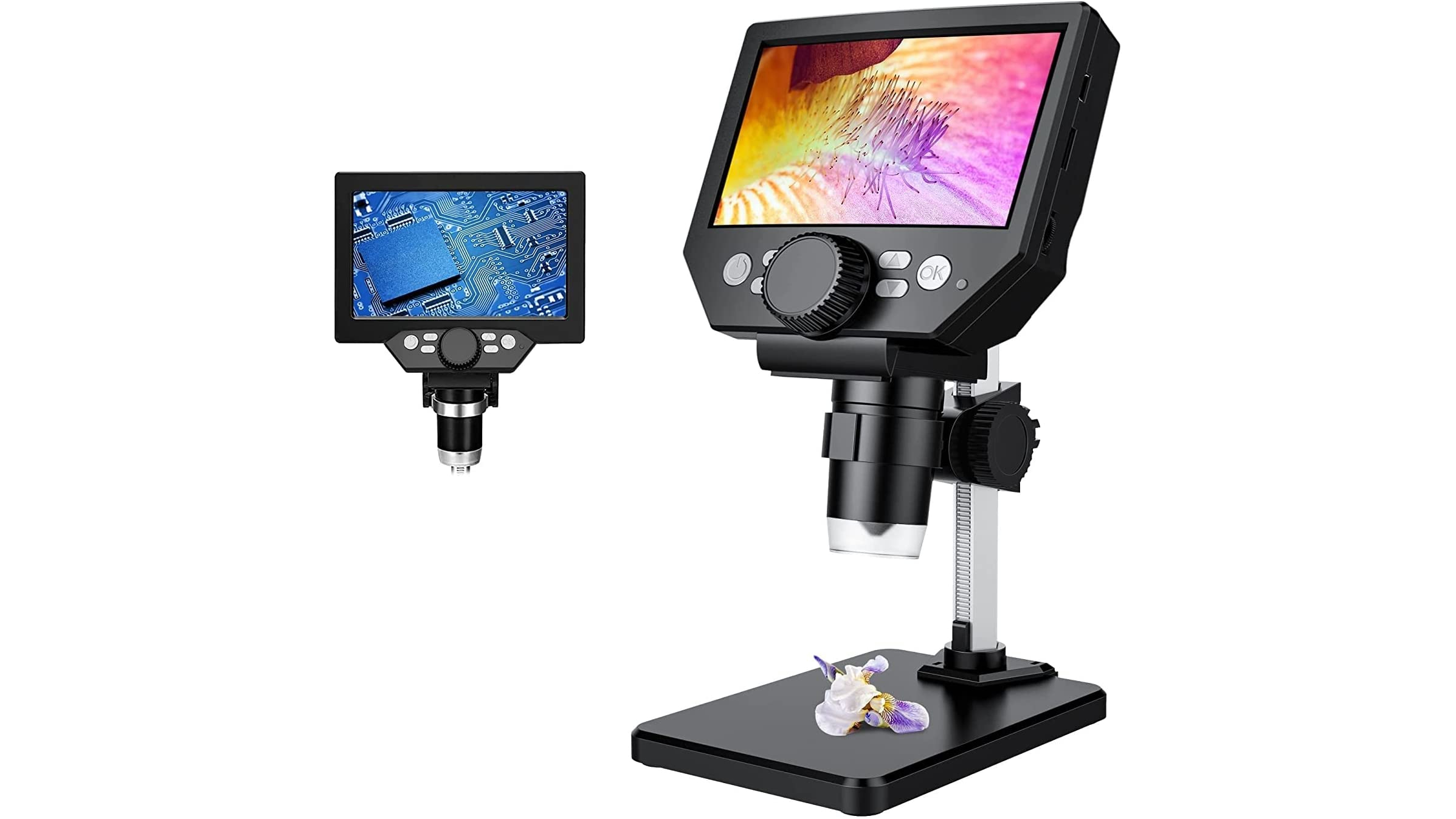 Camera Video Recorder for Lab Edu Naturalist 4.3 inch LCD Digital Microscope 1000X Magnification USB Microscope Magnifier with 8 Adjustable LED Light Micro-SD Storage, Rechargeable Lithium Battery 