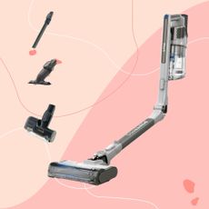 Shark PowerPro Pet Cordless Stick Vacuum on a pink background