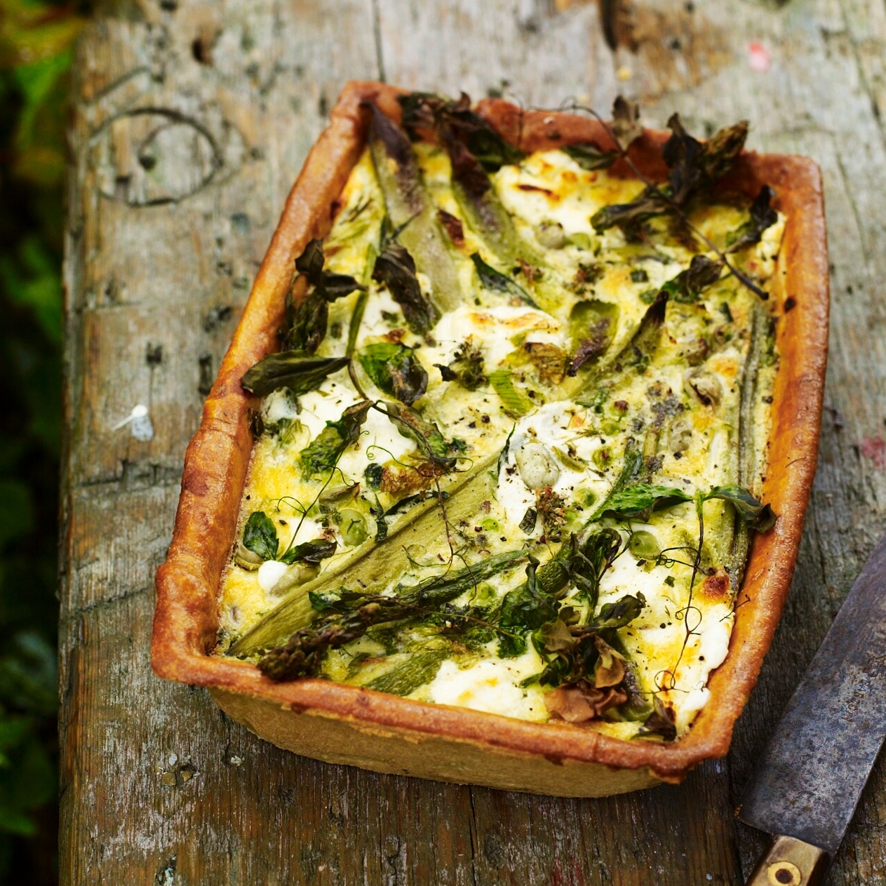 Vegetable, herb and goat's cheese pastry tart