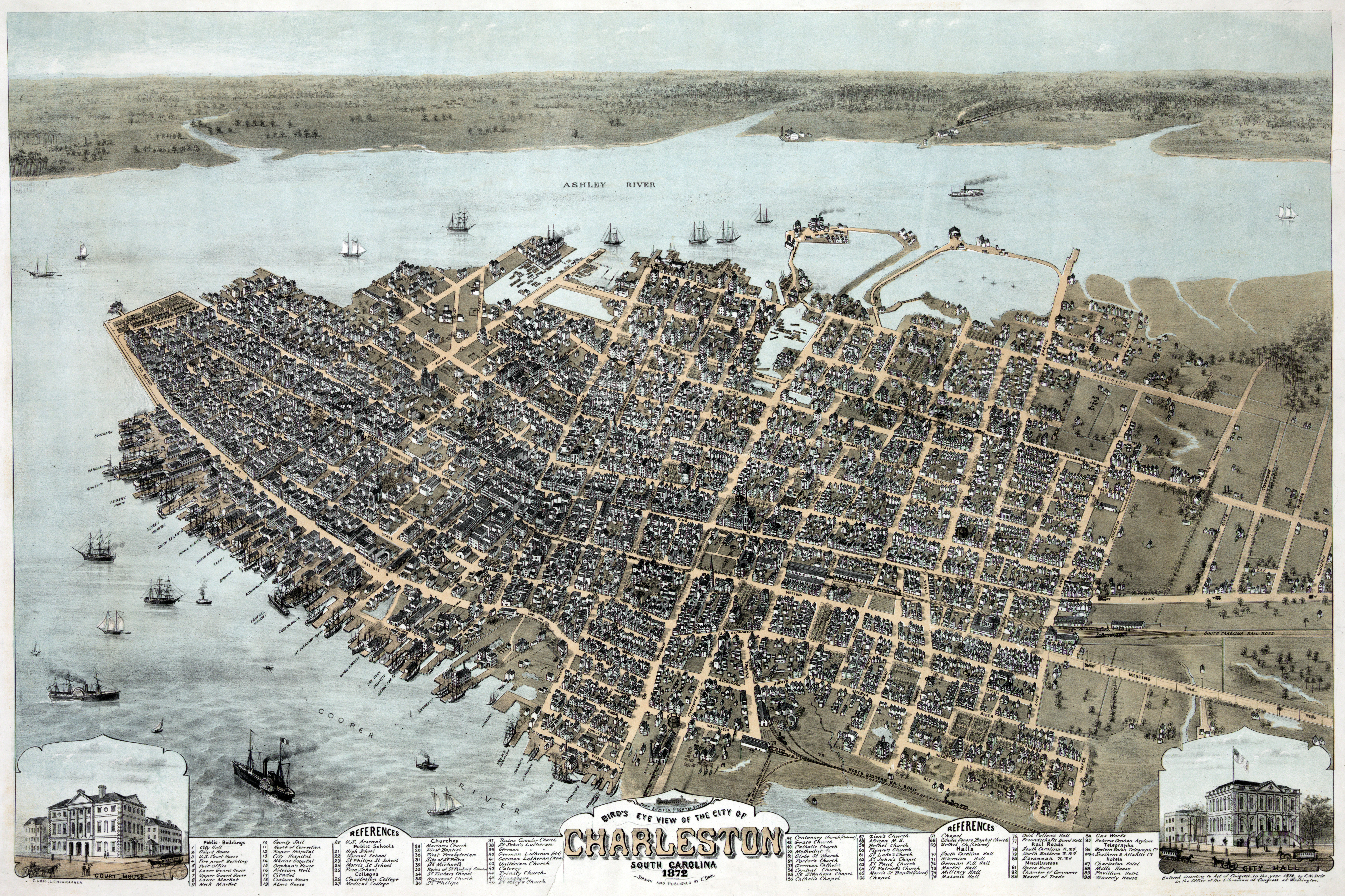 Aerial view of Charleston South Carolina 1872