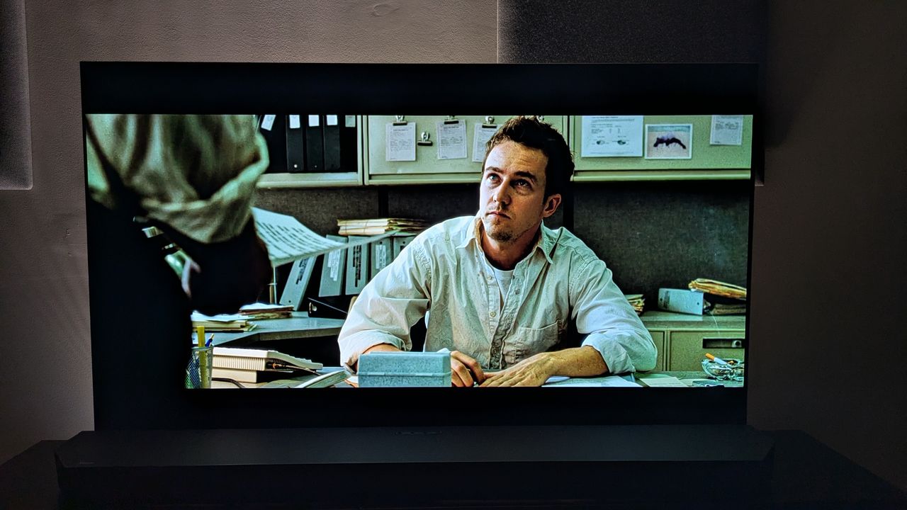 A shot of the narrator at his work desk from the Disney Plus Fight Club stream on an LG G5 OLED. The HD stream has different framing for this shot as it seems more zoomed in compared to the 4K