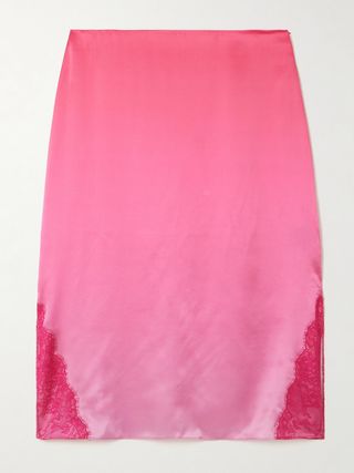 Aia Lace-Trimmed Ombré Silk-Satin Midi Skirt