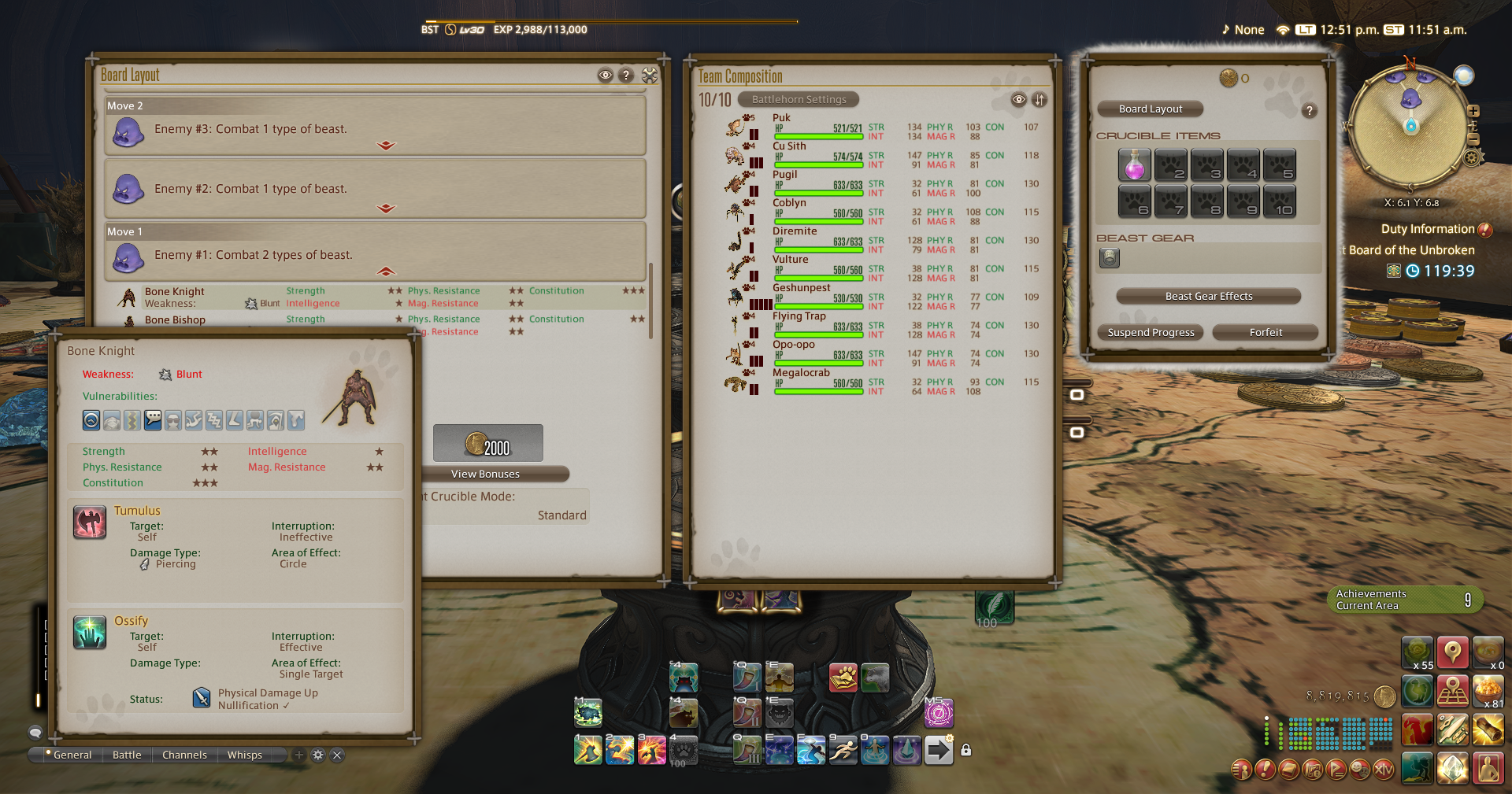 Various screenshots from the Crucible of the Unbroken, showing the map screen, menu, and enemies.