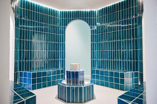Transcendence hammam tiled installation by Nada Debs for Kohler at Design Miami 2022