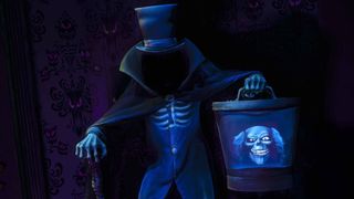 The legendary Hatbox Ghost materializing within the Haunted Mansion at Walt Disney World Resort's Liberty Square at Magic Kingdom Park in Lake Buena Vista, Fla. 