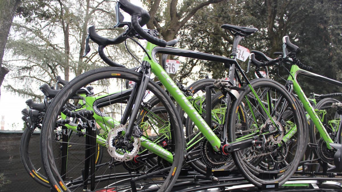 Alex Howes and Tom Skujins were the only riders on disc brakes at the Strade Bianche