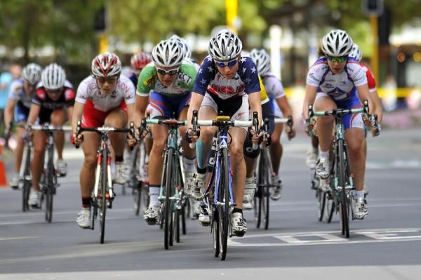 USA National Team leads the peloton with one lap remaining.