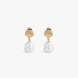Edge of Ember Ocean recycled 18ct gold-plated sterling silver and freshwater pearl earrings