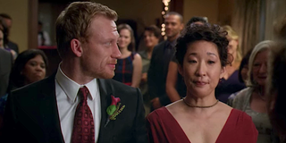 Grey's Anatomy Owen Hunt looks at Cristina during their wedding ceremony