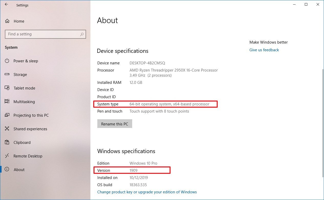 Windows 10 version information