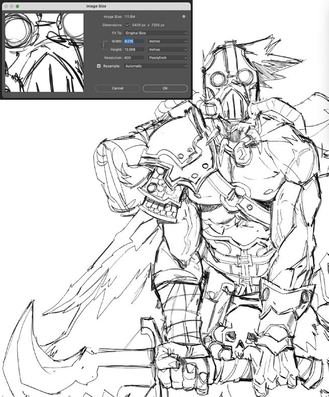 Mixed media painting tutorial; a sketch of a barbarian