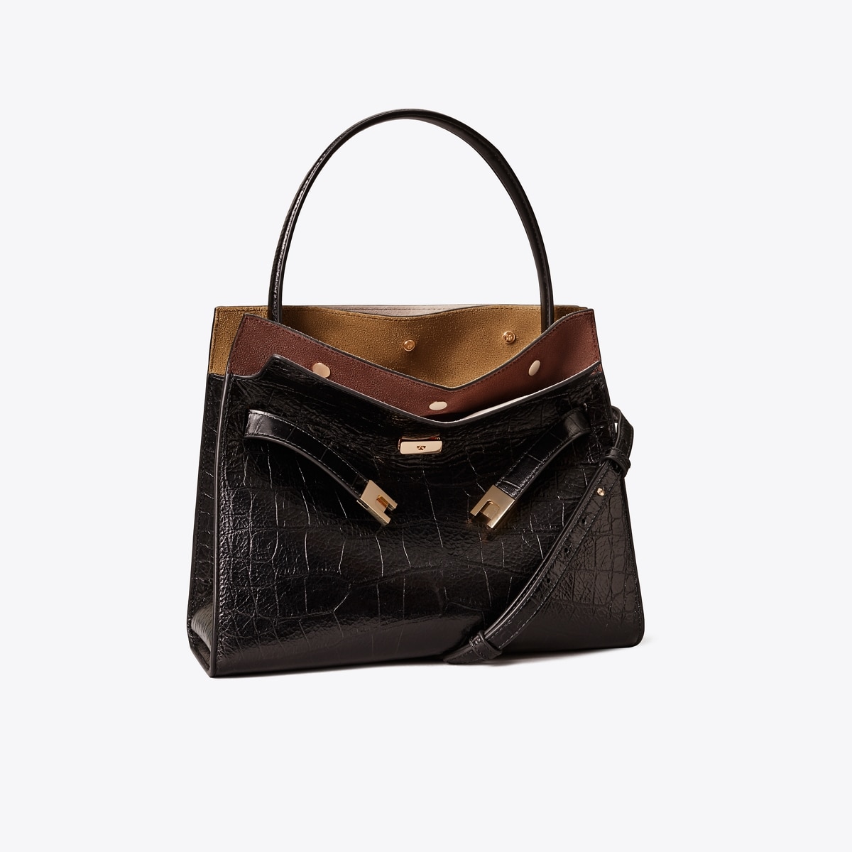 Small Lee Radziwill Embossed Double Bag in Black, Size Os