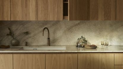 close up of kitchen sink with boiling water tap