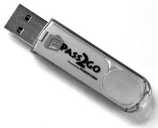 The RoboForm2Go USB Key is a 256 MB USB Flash Drive with U3 smart drive capabilities. When a USB U3 smart drive is plugged into a computer Windows is able to auto-start a program stored on the drive. A number of manufacturers make U3 smart drives includin