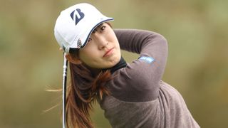 Saki Baba plays her shot from the 15th tee during the second round of the 2023 US Women's Open