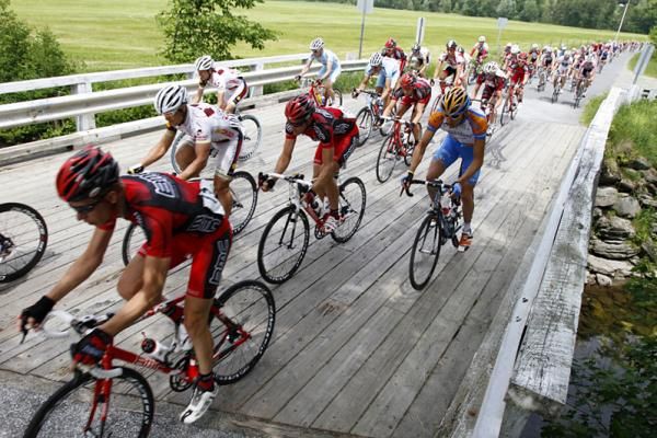 The riders had to get across a small wooden bridge at full speed during the second half of stage two.